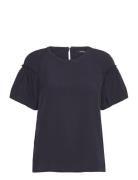 Crepe Light Puff Sleeve Top Navy French Connection