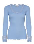 Rwbenita Silk Ls O-Neck Lace T-Shir Blue Rosemunde