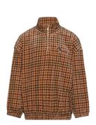 Dog Houndstooth Aop Velour Halfzip Sweatshirt Brown Mini Rodini