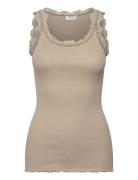 Rwbabette Silk Sl U-Neck Long Lace Khaki Rosemunde
