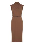 Belted Jersey Mockneck Dress Brown Lauren Ralph Lauren