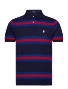 Custom Slim Fit Striped Mesh Polo Shirt Navy Polo Ralph Lauren