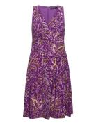 Print Surplice Jersey Sleeveless Dress Purple Lauren Ralph Lauren