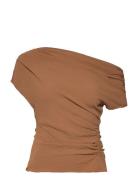 Asymmetric Ruched Top Brown Mango