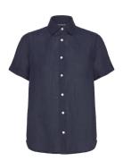 Short Sleeve Linen Shirt Navy Lexington Clothing