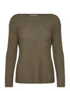 Openwork Knitted Boat-Neck Sweater Khaki Mango