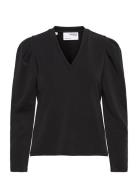 Slflora Ls V-Neck Sweat Top B Black Selected Femme