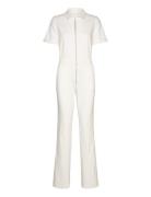 Denim Zipper Jumpsuit White Mango