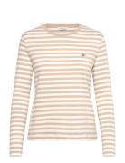 Reg Striped Shield Ls T-Shirt Beige GANT