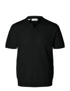 Slhlino Ss Knit Crochet Open Polo Black Selected Homme