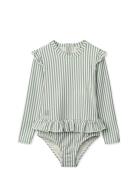 Sille Seersucker Swimsuit Green Liewood