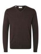 Slhberg Ls Knit V-Neck Noos Brown Selected