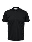 Slhfave Zip Ss Polo Black Selected