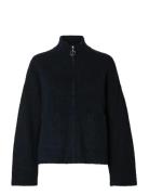 Slfsia Ras Ls Knit Zipper Cardigan Noos Navy Selected