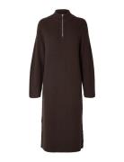 Slfkamma Half Zip Ls Knit Dress Camp Brown Selected