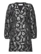 Slfpaula Silver Leaf Ls Short Dress B Silver Selected