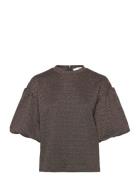Slfagnethe 2/4 O-Neck Jaquard Top Brown Selected