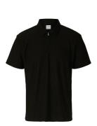 Slhrelax-Plisse Half Zip Ss Polo Ex Black Selected