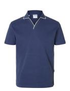 Slhsangev Split Neck Ss Polo Blue Selected