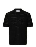 Slhpalo Ss Knit Crochet Polo Cardigan Black Selected