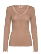 Rmwbalta Modal Ls Placket T-Shirt Beige RM By Rosemunde