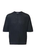 Slhcolton Ss Knit Structure Tee Navy Selected