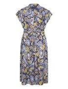 Floral Belted Crepe Dress Blue Lauren Women