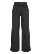 Loose Tie Waist Twill Trousers Black Monki