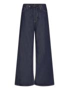 Wide Leg Denim Trousers With Belt Navy Mango
