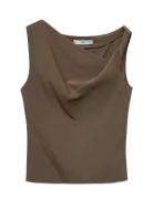 Asymmetrical Draped Top With Straps Brown Mango