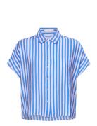 Short Sleeve Striped Shirt Blue Mango