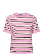 Short-Sleeved Sweater With Combined Stripes Pink Mango