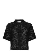 Short-Sleeved Crochet Cardigan Black Mango