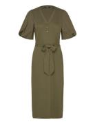 Belted Rib-Knit Puff-Sleeve Dress Khaki Lauren Ralph Lauren