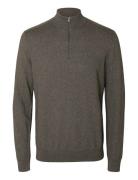 Slhberg Ls Half Zip Noos Brown Selected