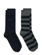 Barstripe And Solid Socks 2-Pack Grey GANT