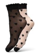 Dagmar Hearts Sock 2 Pack Black Becksöndergaard