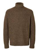 Slhland Ls Knit Relaxed Roll Neck Brown Selected