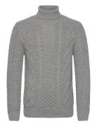 Jacob Cable Roll Neck Jumper Grey Superdry