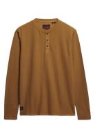 Waffle Long Sleeve Henley Top Brown Superdry