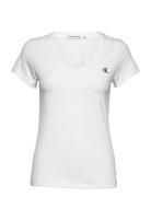 Ck Embroidery Stretch V-Neck White Calvin Klein Jeans