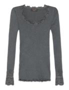 Rwbenita Silk Ls O-Neck Lace T-Shir Grey Rosemunde