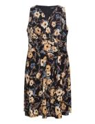 Floral Surplice Jersey Sleeveless Dress Black Lauren Women