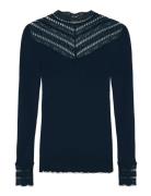 Silk T-Shirt W/ Lace Blue Rosemunde