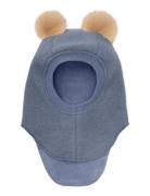Balaclava Wool Alpaca Pompoms Blue Huttelihut