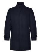 Recycled Wool Funnel Neck Coat Navy Lindbergh