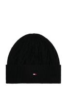Th Flag Cable Knit Beanie Black Tommy Hilfiger