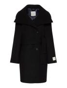 Funnel Neck Knee Length Wool Coa Black Calvin Klein