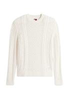 Tjm Slm Badge Cable Knit Sweater White Tommy Jeans