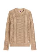 Tjm Slm Badge Cable Knit Sweater Beige Tommy Jeans